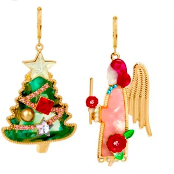New Betsey Johnson Angel Mismatch Drop Earrings - Picture 1 of 10